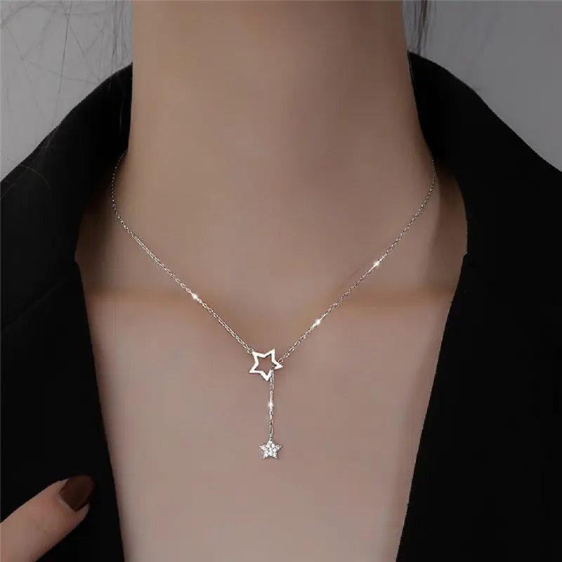 Diamond star necklace designer 18K gold plated necklace temperament tassel clavicle chain women