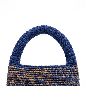 Handwoven <b>raffia</b> Mini Tote <b>Bag</b> Blue Beige Woven Handbag for Beach Travel Daily Use - Product Image 5