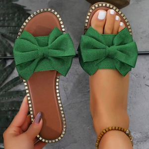 Sandales légères pour femmes, couleur unie, bout ouvert, détail nœud, nouvelles sandales plates transfrontalières, strass, été, semelle intérieure en PU - Product Image 5