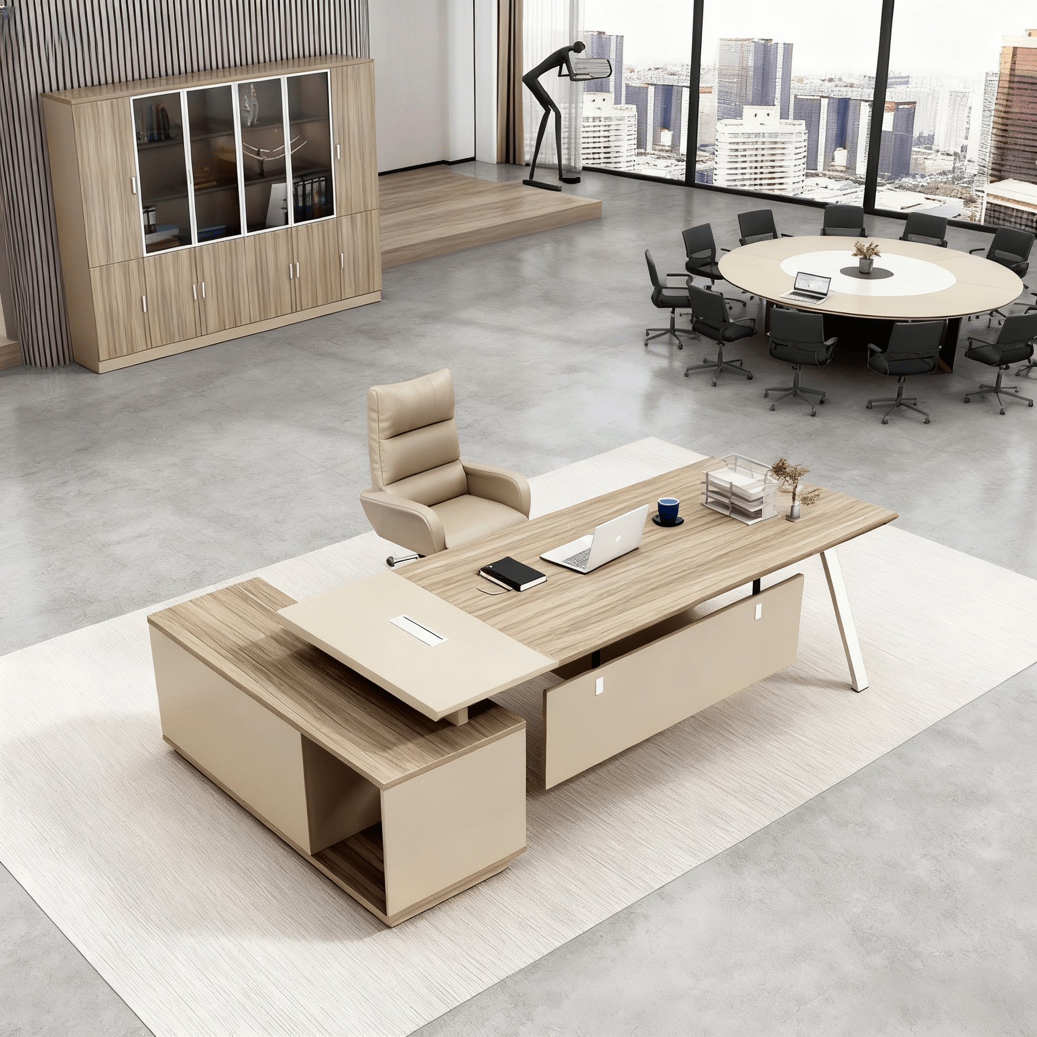 desk light oak cream beige executive