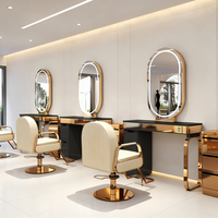 Miroir de Salon Double Face Moderne en Acier Inoxydable Durable avec Éclairage LED pour Salons de Coiffure Professionnels et Rangement Multiple