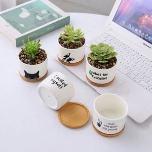Juego de Macetas para Suculentas Personalizadas con Bandeja de Bambú - Regalos de Cerámica para Cumpleaños de Maestras, Graduación - Product Image 2