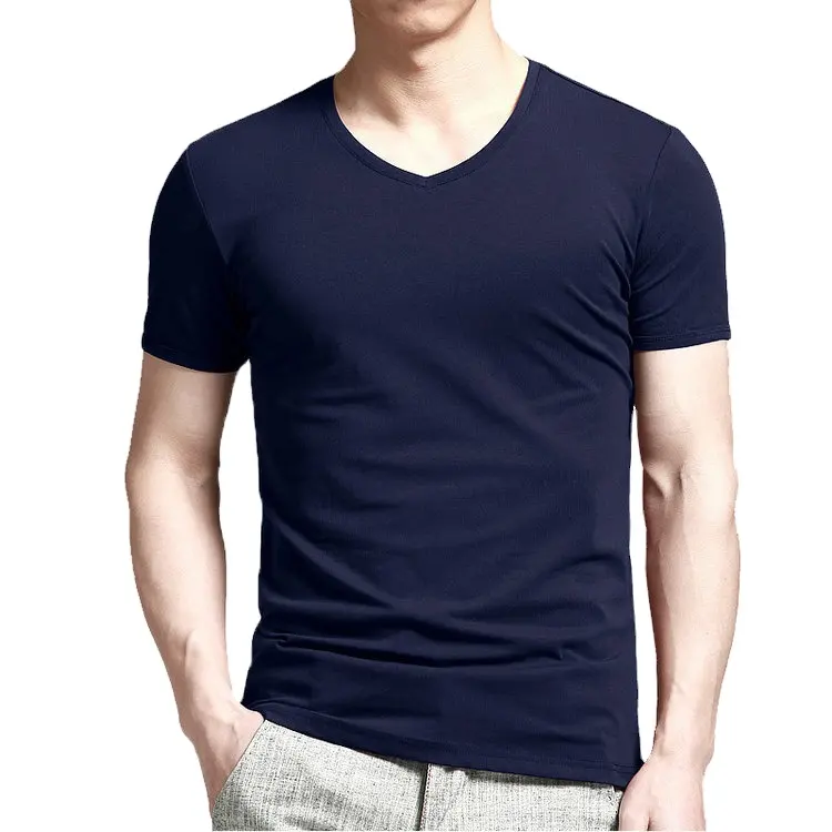 Customized LOGO New Plain Color Comfortable Fabrics Men's V Collar T Shirts For Men