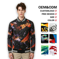 Veste personnalisée avec imprimé flamme noir et orange sur toute la surface pour hommes, avec logo, veste varsity, OEM ODM, vente en gros