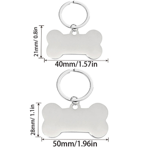 Porte-clés <span class=keywords><strong>mousqueton</strong></span> personnalisé en acier inoxydable vierge, forme os de chien, résistant, avec gravure pour identification d'animal de compagnie - Product Image 2