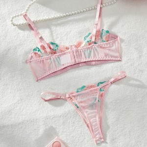 Ensembles de lingerie sexy en dentelle transfrontalière, strings, vente en gros, expédition directe d'usine, lingerie brodée en maille pour femmes - Product Image 3