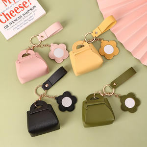 Creative PU Bag Keychain Solid Color Storage Small <b>Wallet</b> <b>Leather</b> Mini Mirror Storage Small Bag Pendant Lipstick Bag - Product Image 2