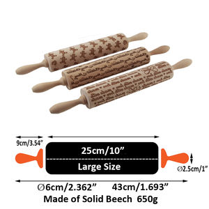Rouleau à pâtisserie en bois gravé pour Noël et rouleau à pâtisserie gravé en relief avec emporte-pièce gratuit pour la <span class=keywords><strong>d</strong></span>écoration de biscuits - Product Image 3