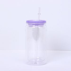 Hot Selling 16oz Double Wall <b>Plastic</b> Mason Jar with Straw Durable Reusable for School Kids Daily Hydration - Product Image 2