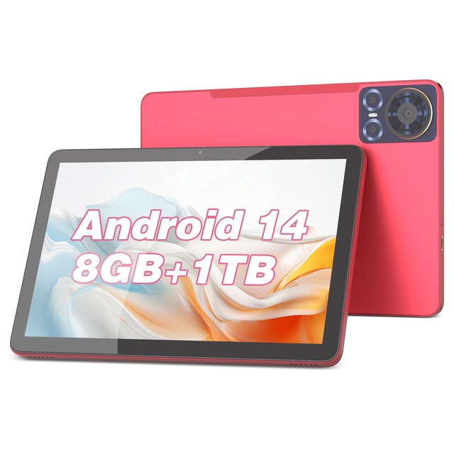 C Idea Factory 10.1-Inch HD Android 14 Tablet 8GB RAM+1TB Storage 10000mAh Battery 3G Connectivity Red MTK Processor
