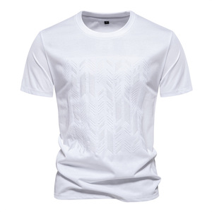 Liu Ming liquidación ventas al por mayor verano hombres Casual cuello redondo algodón bordado manga corta Color sólido camiseta - Product Image 3
