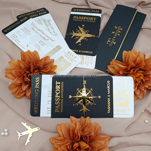 Invitation de <span class=keywords><strong>mariage</strong></span> en forme de <span class=keywords><strong>passeport</strong></span> noir mat avec billet d'embarquement et avion en acrylique doré vert bordeaux, passeports pour fête d'anniversaire - Product Image 2