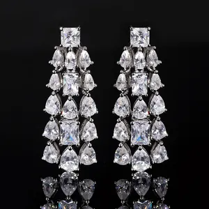 ブライダルウェディングファッションジュエリーセットのカスタマイズのための新しい女性のタッセルロングダイヤモンドイヤリング