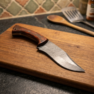 Cuchillo de hoja fija Drop Point de acero de Damasco con mango de madera Pakka azul, garantía de 3 años, para camping, bricolaje y supervivencia - Precios económicos - Product Image 4