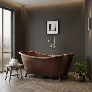 Baignoire autoportante ovale en cuivre martelé avec pieds en forme de griffe, marron, de luxe, pour la maison et l'hôtel - Product Image 1