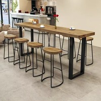 Prix de gros Meubles commerciaux Dîner en métal Longue dalle de bois Café Haut Restaurant Table de bar