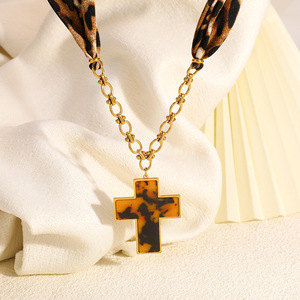 <b>Cross</b> Necklace Leopard Print 18k Gold Plated <b>Chain</b> Scarf Splicing Party Fashion Jewelry - Product Image 2