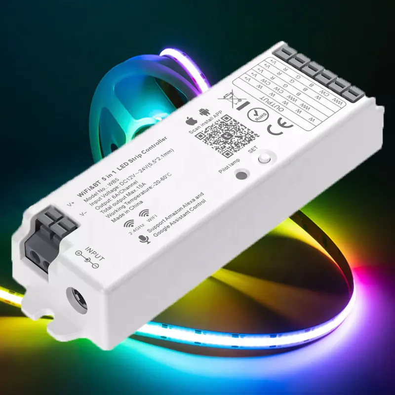 Tuya WiFi contrôleur de lumière LED COB activé par le son RGB RGBW RGBCCT LED driver 5 en 1 gradateur intelligent