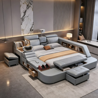 Lit de massage électrique multifonctionnel en cuir véritable, taille King Queen, lit double de luxe Tatami pour chambre principale, usage domestique