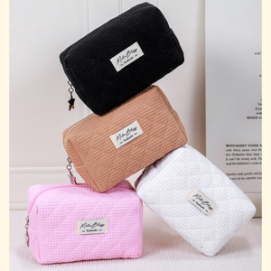 Dames Quilten Geruite Potloodzak Grote Opslag Rits Sluiting Katoen Cosmetische Tassen Brief Print Wafel Make-Up Tas Voor Vrouwen - Product Image 6