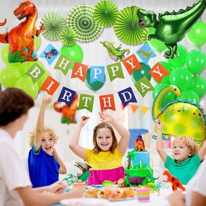 Le tende a ventaglio di carta pompano le bomboniere a tema dinosauro perfette includono i palloncini di dinosauri Set di decorazioni per feste di compleanno di dinosauri - Product Image 3