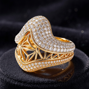 Luxury Geometric <b>Cocktail</b> <b>Ring</b> 18K Solid <b>Gold</b> Diamond Round Brilliant Cut Unisex Party Jewelry - Product Image 2