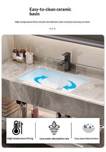 Mueble de Baño de Pared Gris de Lujo, con Doble Estante de <span class=keywords><strong>Piedra</strong></span>, Gabinete Resistente al Agua y a los Arañazos con Espejo LED para Hotel - Product Image 3