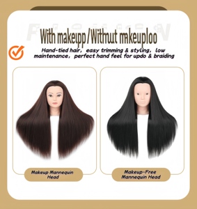 Tête de mannequin professionnelle pour la formation en coiffure, <span class=keywords><strong>cheveux</strong></span> synthétiques lisses et ondulés, modèle d'entraînement pour la coupe et le tressage - Product Image 5