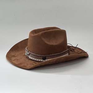 Chapeau <span class=keywords><strong>de</strong></span> cowboy en daim européen et américain à large bord incurvé avec décoration étoile pour les concerts <span class=keywords><strong>de</strong></span> musique country et les tenues décontractées - Product Image 5