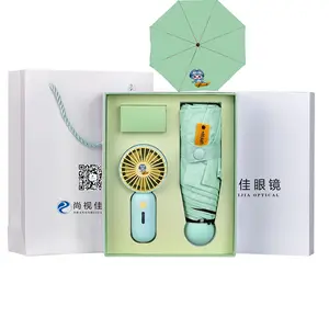 hot sale mini usb cooling fan and pocket umbrella 2 pcs business gift set