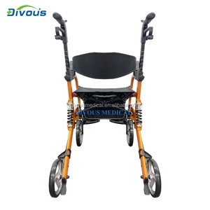 Lightweight Foldable Aluminum Rollator Shopping Cart <b>Walker</b> with Seat Elderly <b>Disabled</b> Individuals - Product Image 4