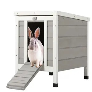 Topnotch Weatherproof Wooden Bunny Rabbit Cat Hutch Outdoor Pet Cage Shelter Feral Cat House in White