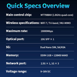เราเตอร์ 5G LTE แบบไตรแบนด์ WiFi 7 รองรับซิมการ์ดสองซิม ช่องใส่ <span class=keywords><strong>M</strong></span>.2 หนึ่งช่อง รองรับไฟเบอร์ 10G SFP+ แรม 1GB DDR4 หน่วยความจำแฟลช 128MB ระบบปฏิบัติการ OpenWRT สำหรับธุรกิจ - Product Image 3