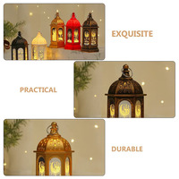 Nicro Décoration de Table ou Suspendue Style Arabe Musulman Aïd Moubarak, Lanternes LED en Plastique Doré Artisanales pour Fête du Ramadan