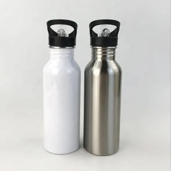 Y-grosir botol olahraga kosong sublimasi stainless steel putih dan perak 600ML untuk luar ruangan