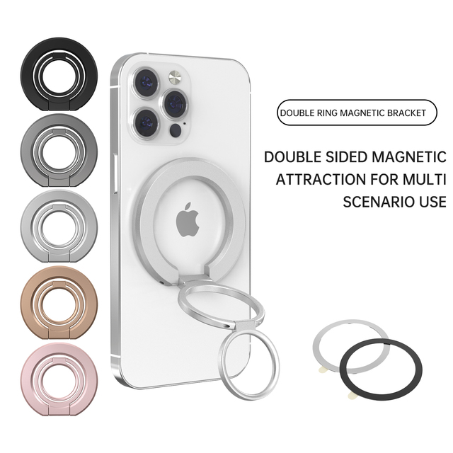 Popular Portable Foldable Aluminium Alloy 360 Degree Rotatingphone Ring Holder Magnet for Magnetic Suction on the Refrigerator