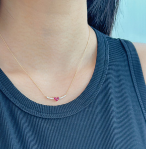Xinfly 18K Gold Heart Cut <b>Ruby</b> Pendant <b>Necklace</b> Curved Row Diamond Setting Dainty Fine Jewelry Gift for Ladies Anniversary - Product Image 4