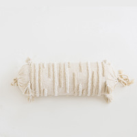 Taie d'oreiller cylindrique de luxe bohème marocaine en gros avec pompons, 100% coton blanc crème beige, antibactérienne, brodée