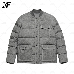 XUFEI Design Original de haute qualité Logo personnalisé rétro lavé au soleil délavé caractéristique chauffante en duvet de canard Boxy Fit Puffer Jacket - Product Image 3