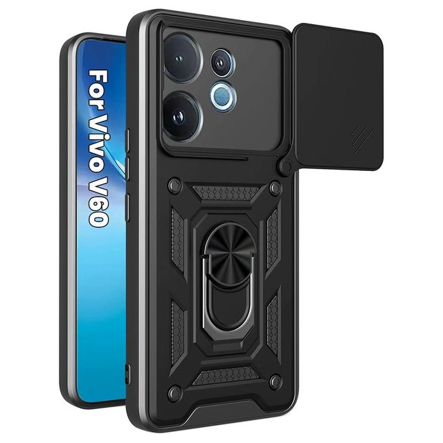 Slide Camera Lens Protection Mobile Phone Cases for Vivo V60 V50 Lite 4G 5G TPU Plastic Metal Ring Holder Kickstand Back Cover
