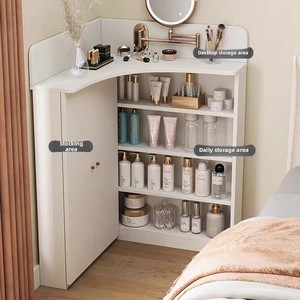 Mini coiffeuse d'angle moderne avec rangement intégré, design triangulaire mural pour petite chambre - Product Image 2