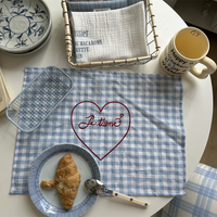 Essuie-tout en coton brodé cœur, motif à carreaux lavé, pour cuisine, café, photographie culinaire, décoration, serviette de table