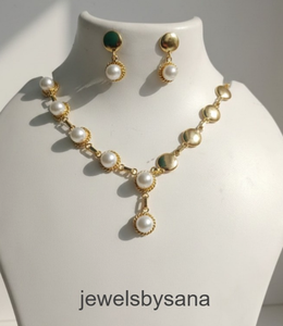 Luxury Handmade Gold Plated Brass <b>Pearl</b> Jewelry <b>Set</b> for Women, Elegant Necklace and Earrings Combo, Minimalist <b>Pearl</b> Drop Choker - Product Image 1