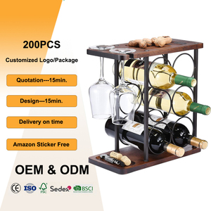 Support à vin rustique en bois et métal pour comptoir, avec porte-<span class=keywords><strong>verres</strong></span>, pour 6 bouteilles et 2 <span class=keywords><strong>verres</strong></span>, décoration de cuisine et bar - Product Image 1