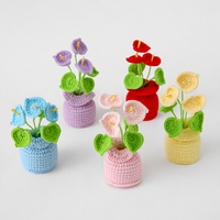Bunga Calla Lily Buatan Tangan Empat Tangkai Rajutan untuk Dalam Ruangan dalam Pot Mini untuk Toko Hadiah, Reseller, Grosir