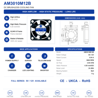 Ventilateur DC 30mm AM3010M12B 3010 30x30x10mm 5V 12V sans balais, ventilateur de refroidissement axial micro silencieux pour routeur, boîtier TV, refroidissement OEM ODM
