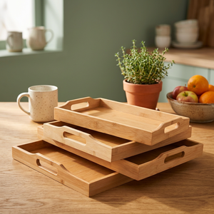 Bandeja de Servir de Bambú, Plato de Servir de Madera Hecho a Mano, Bandeja Decorativa para Alimentos para el Hogar, Hotel, Restaurante - Product Image 3