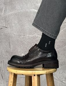 Chaussures décontractées pour hommes en cuir véritable de cheval lavé, rehaussantes, à semelle épaisse, style Derby, collection Printemps - Product Image 6