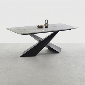 Table à manger rectangulaire moderne de style farmhouse à trois places avec base croisée en métal noir - Product Image 1
