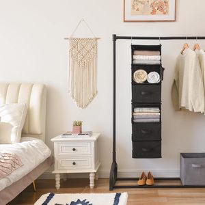 6-Shelf Hanging Closet Organizer With 3 Drawers Separable Into 2 Packs For Bedroom Wardrobe Storage Modern Design Non-Woven - Product Image 4